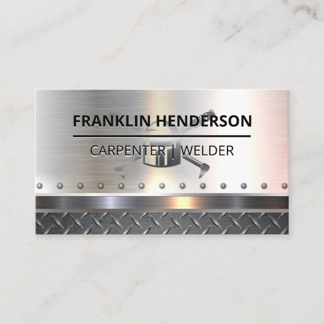 Welding Mask Logo | Metallic | Blue Collar Business Card (Front)