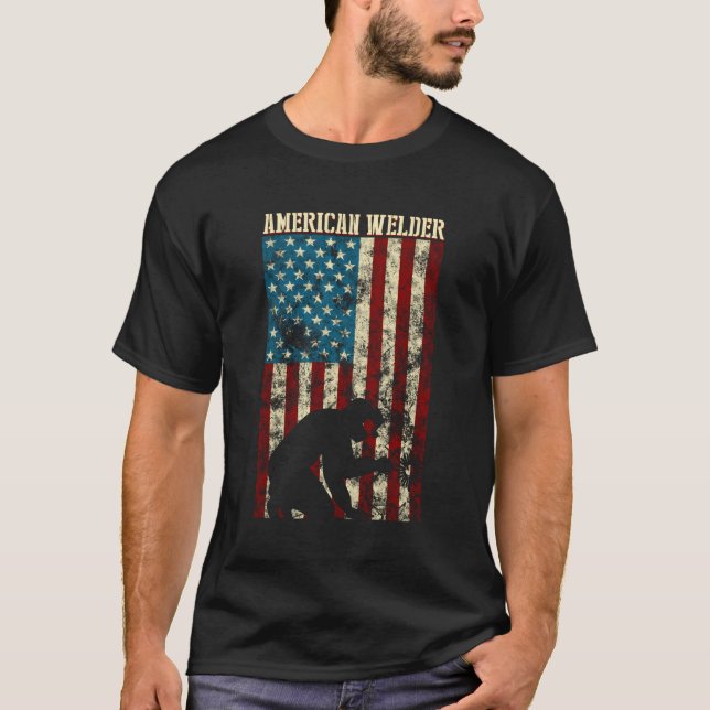 Welding Patriotic Distressed Usa American Flag Wel T-Shirt (Front)