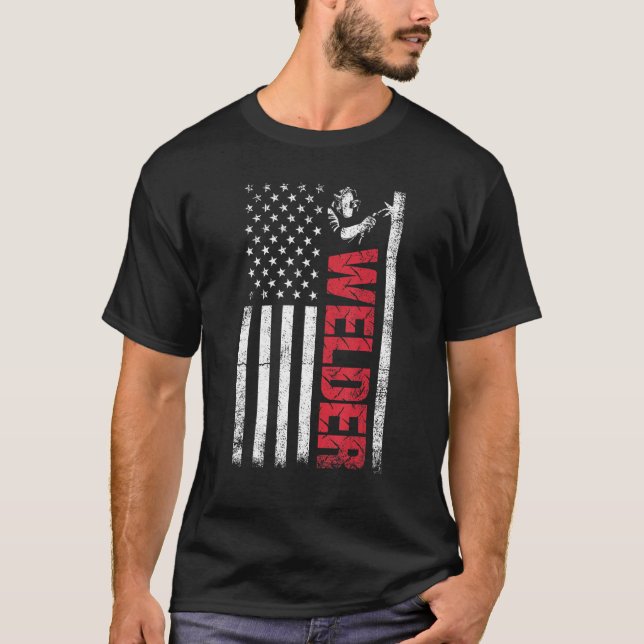 Welding  Proud Hard Working Usa Flag Welder T-Shirt (Front)