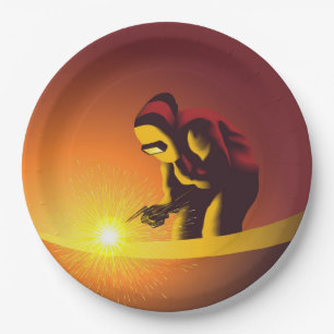 Welding Worker Paper Plate