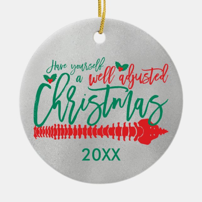 Well Adjusted Christmas Chiropractic Ceramic Tree Decoration (Front)