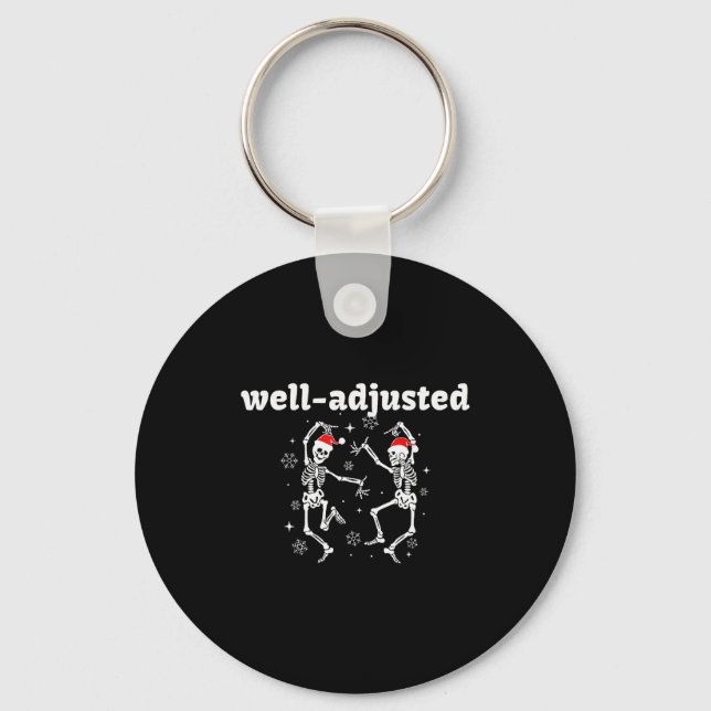 Well-adjusted Skeleton Santa Hat Chiropractic Chri Key Ring (Front)