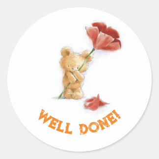 Well done congratulation teddy classic round sticker