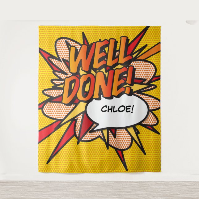 WELL DONE Fun Comic Book Photo Backdrop Tapestry (Front)