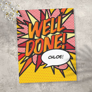 WELL DONE Fun Retro Comic Book Pop Art Announcement Postcard