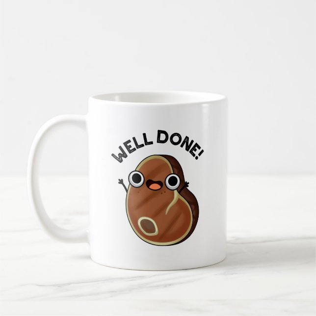 Well Done Funny Steak Pun Coffee Mug (Left)