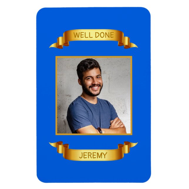 Well Done Gold Scroll, Custom Photo - Personalised Magnet (Vertical)