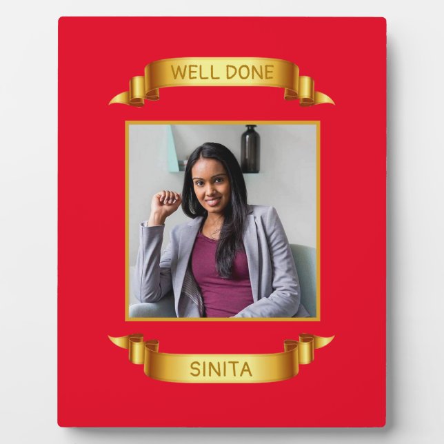 Well Done Gold Scroll, Custom Photo - Personalised Plaque (Front)