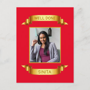 Well Done Gold Scroll, Custom Photo - Personalised Postcard