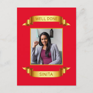 Well Done Gold Scroll, Custom Photo - Personalised Postcard