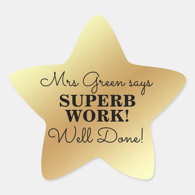 Well done! gold star student award teacher star sticker (Front)