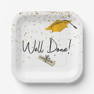 Well Done Graduation Confetti With Gold Cap Paper Plate