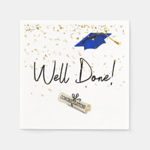 Well Done Graduation Gold Confetti With Blue Cap Napkin