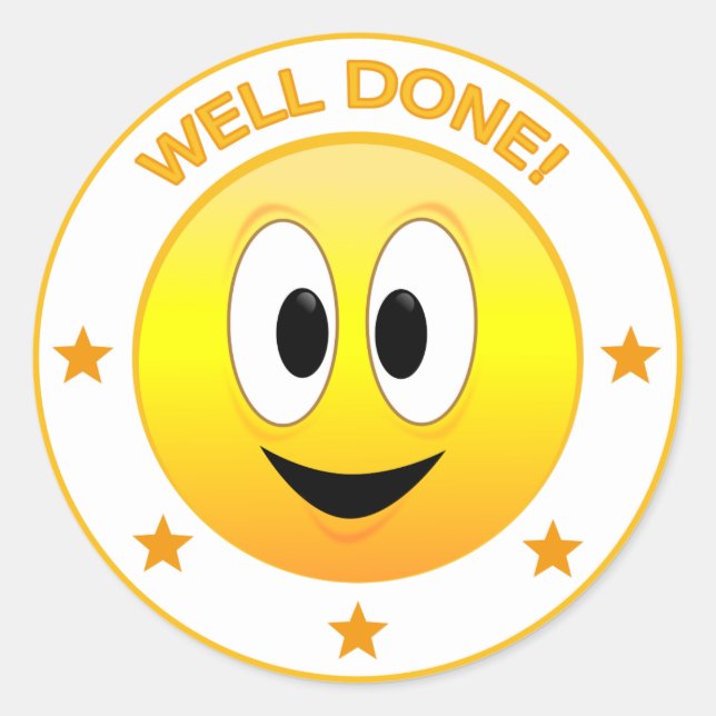 Well Done Happy Face Reward Classic Round Sticker (Front)