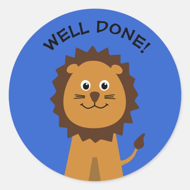 Well done lion teachers blue classic round sticker (Front)