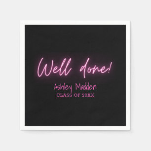 Well Done Neon Pink Modern Graduation Party Napkin