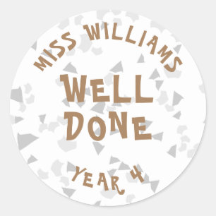 Well Done Personalised Teacher Modern Classic Round Sticker