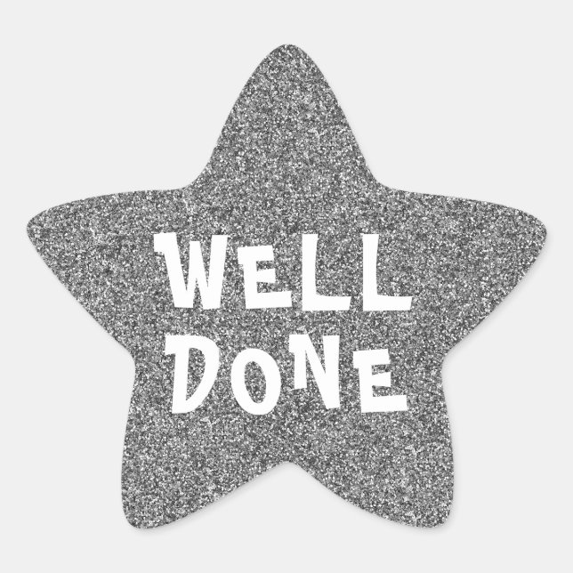 Well Done Personalised Teacher Silver Glitter Star Sticker (Front)
