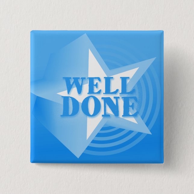 Well done star button badge in blue (Front)