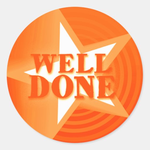 Well done star praise sticker orange | Zazzle