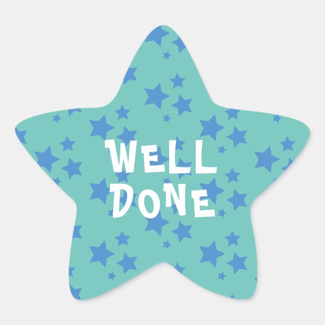 Well Done Teacher Encouragement Blue Star Sticker (Front)