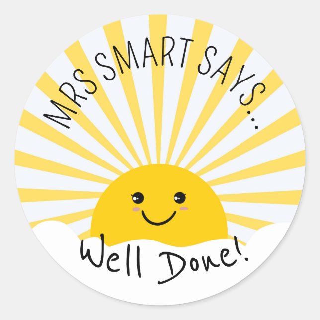 Well Done Teacher Sunshine Custom Name Sticker (Front)