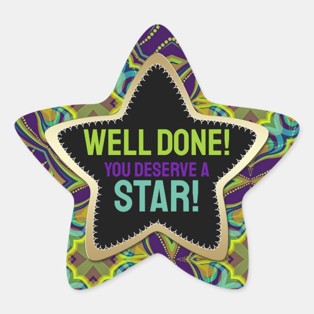 Well Done! You Deserve a Star Purple Gold Star Sticker (Front)