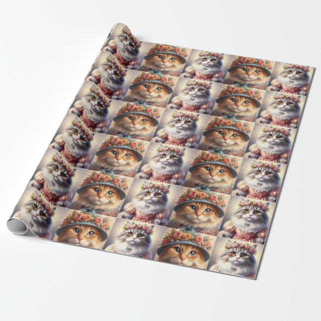 Well Dressed Cats Collage  Wrapping Paper (Unrolled)