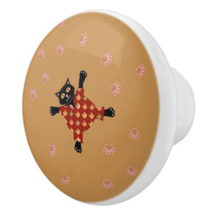 Well Dressed Cats Making Paw Prints in the Sand Ceramic Knob