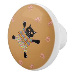 Well Dressed Cats Making Paw Prints in the Sand Ceramic Knob