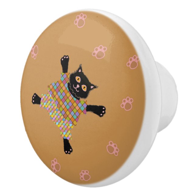 Well Dressed Cats Making Paw Prints in the Sand Ceramic Knob (Right)