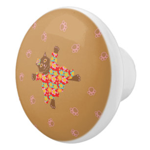 Well Dressed Cats Making Paw Prints in the Sand Ceramic Knob