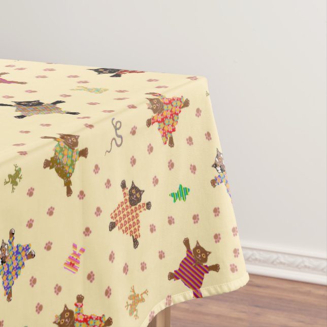 Well Dressed Cats with Funky Plushies Tablecloth (In Situ)