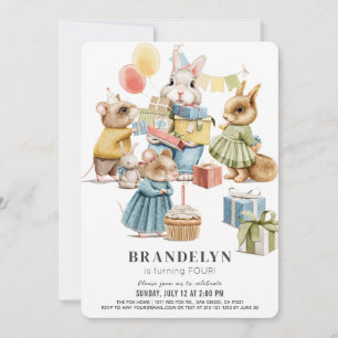 Well Dressed Woodland Animals Girl Birthday Invitation