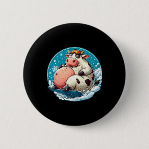 Well-fed Cow Snowboarding  6 Cm Round Badge