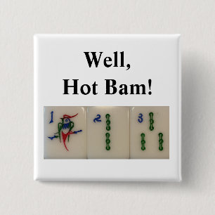Well hot bam - mahjong bamboo tiles 15 cm square badge