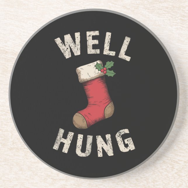 Well Hung Dirty Christmas Stocking Holiday Gift  Coaster (Front)