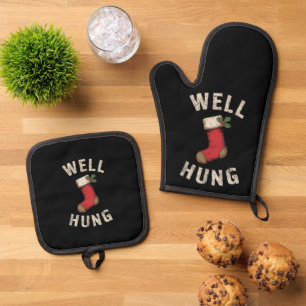 Well Hung Dirty Christmas Stocking Holiday Gift Oven Mitt & Pot Holder Set