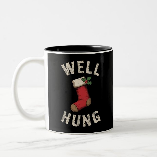 Well Hung Dirty Christmas Stocking Holiday Gift  Two-Tone Coffee Mug (Left)