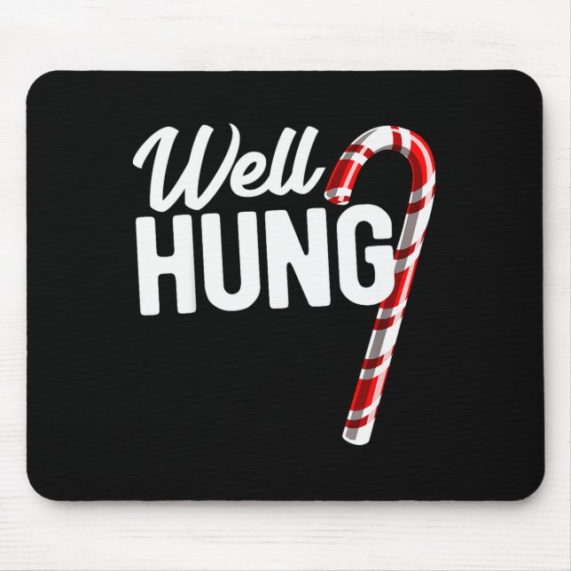 Well Hung Funny Christmas Candy Cane Well Hung  Mouse Mat (Front)