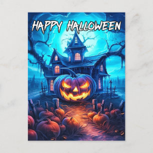 Well-lit Nefarious Happy Halloween Pumpkin Postcard