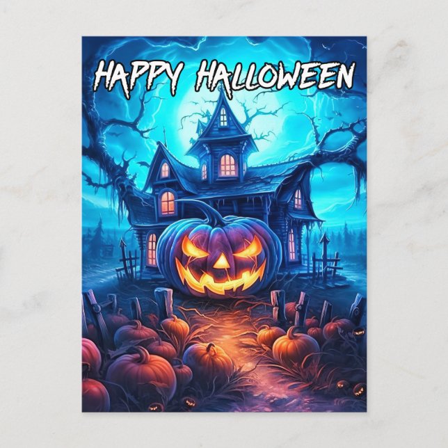 Well-lit Nefarious Happy Halloween Pumpkin Postcard (Front)