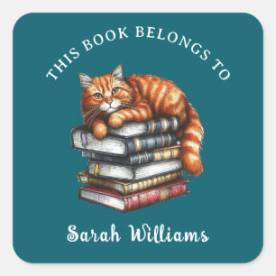 Well read tabby cat; book worm gifts book label