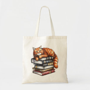Well read tabby cat; book worm gifts tote bag