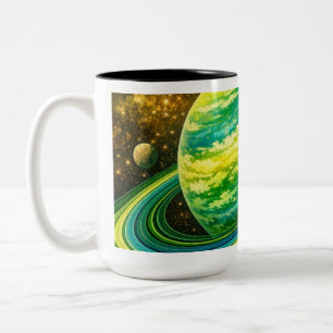 Well Rounded Green Planet with Rings Two-Tone Coffee Mug