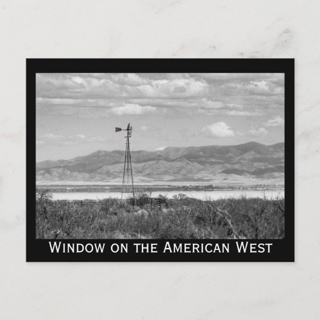 Well Windmill Low Desert Black and White Postcard (Front)