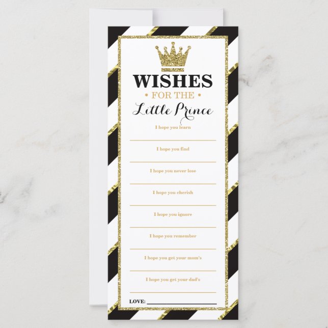 Well Wishes Card, Baby Shower, Prince, Faux Gold (Front)