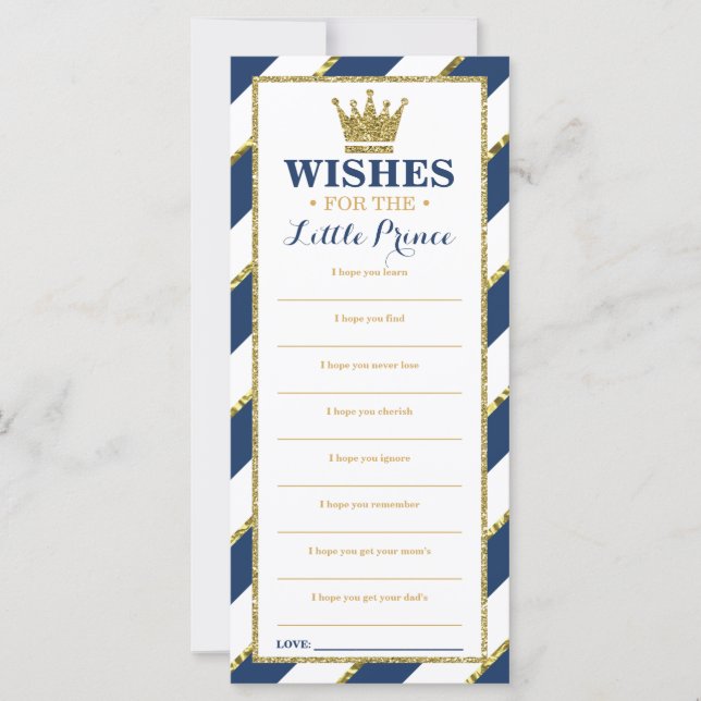Well Wishes Card, Baby Shower, Prince, Faux Gold (Front)
