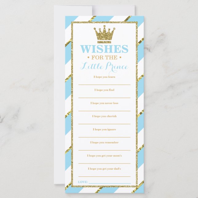 Well Wishes Card, Baby Shower, Prince, Faux Gold (Front)