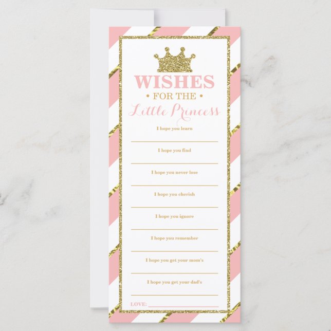 Well Wishes Card, Baby Shower, Princess, Faux Gold (Front)